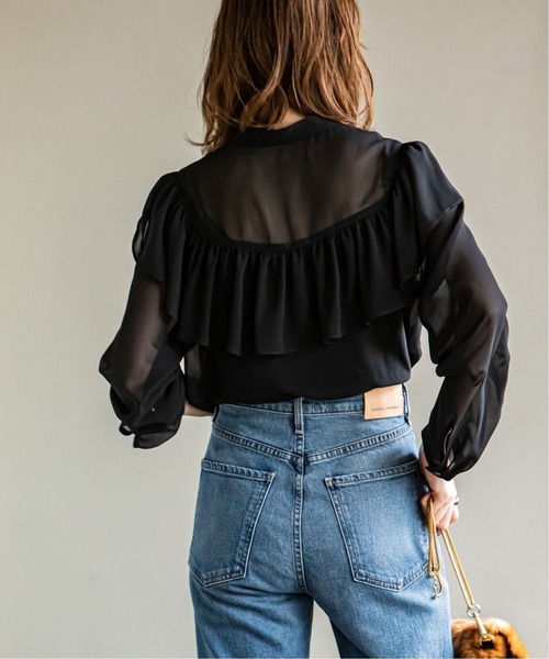 Noble（ノーブル）の「《追加3》シフォンクラシックフリルブラウス◆（シャツ/ブラウス・レディース・ブラック/ベージュ/ブラウン・FREE）」の6枚目の写真