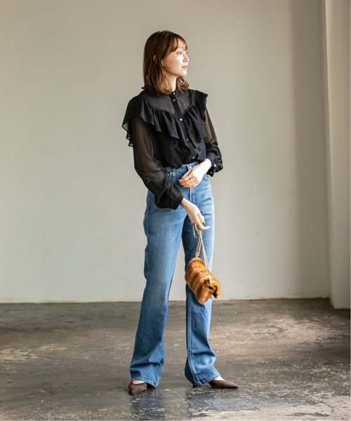 Noble（ノーブル）の「《追加3》シフォンクラシックフリルブラウス◆（シャツ/ブラウス・レディース・ブラック/ベージュ/ブラウン・FREE）」の7枚目の写真