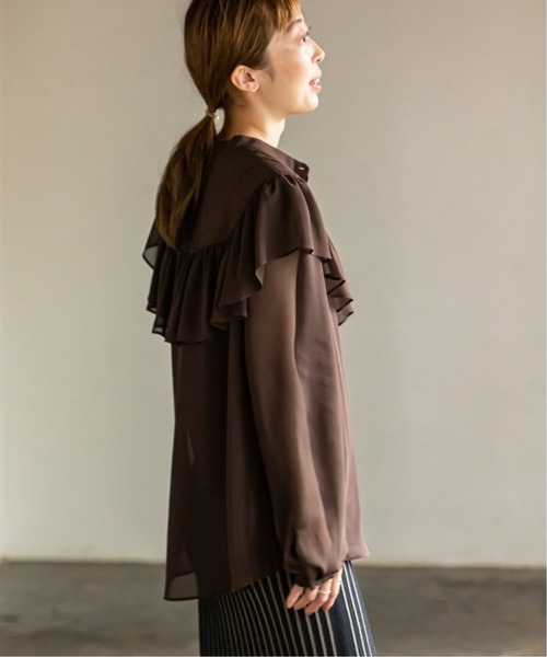 Noble（ノーブル）の「《追加3》シフォンクラシックフリルブラウス◆（シャツ/ブラウス・レディース・ブラック/ベージュ/ブラウン・FREE）」の11枚目の写真