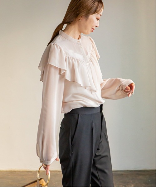 Noble（ノーブル）の「《追加3》シフォンクラシックフリルブラウス◆（シャツ/ブラウス・レディース・ブラック/ベージュ/ブラウン・FREE）」の17枚目の写真