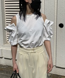 異素材オフショルカットトップス