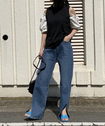異素材オフショルカットトップス