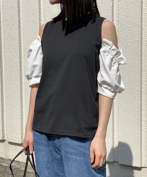 Jewelobe(ジュエローブ)の「異素材オフショルカットトップス(Tシャツ/カットソー・レディース・ホワイト/ブラック・FREE)」の9枚目の写真