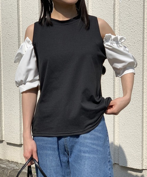 Jewelobe(ジュエローブ)の「異素材オフショルカットトップス(Tシャツ/カットソー・レディース・ホワイト/ブラック・FREE)」の10枚目の写真