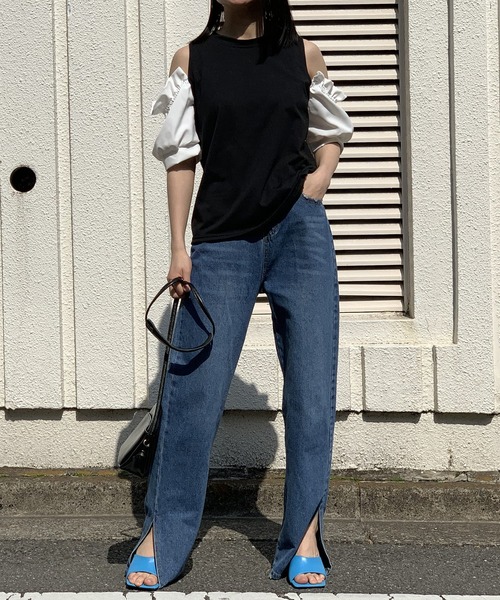 Jewelobe(ジュエローブ)の「異素材オフショルカットトップス(Tシャツ/カットソー・レディース・ホワイト/ブラック・FREE)」の15枚目の写真