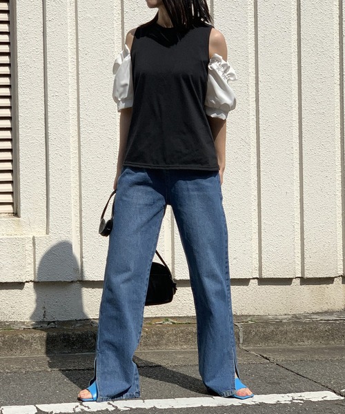 Jewelobe(ジュエローブ)の「異素材オフショルカットトップス(Tシャツ/カットソー・レディース・ホワイト/ブラック・FREE)」の5枚目の写真