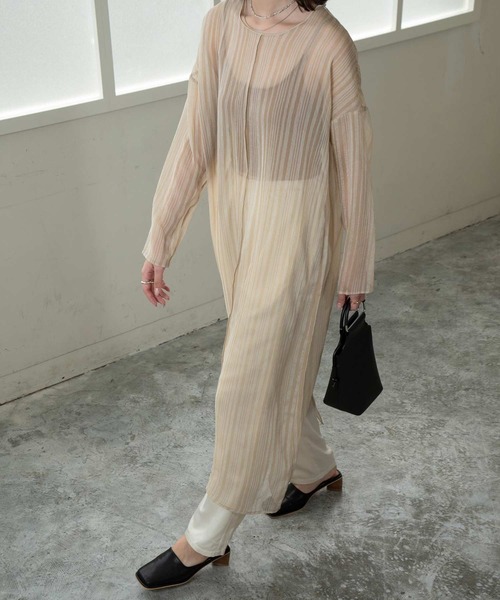 Amiur（エミレ）の「stripe sheer layered ops（ワンピース・レディース・アイボリー/ピンク/イエロー・FREE）」の2枚目の写真