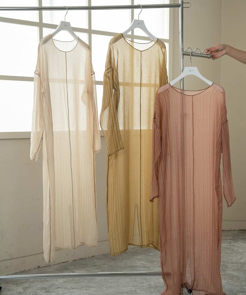 Amiur（エミレ）の「stripe sheer layered ops（ワンピース