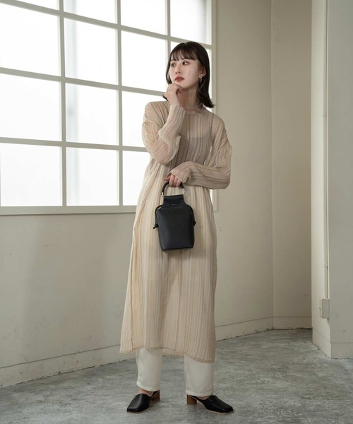 Amiur（エミレ）の「stripe sheer layered ops（ワンピース・レディース・アイボリー/ピンク/イエロー・FREE）」の13枚目の写真