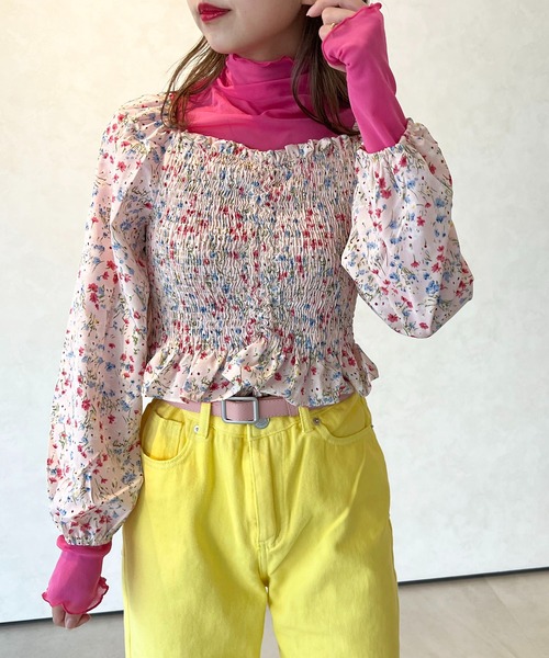 lala Born（ララボーン）の「ミニフラワープリントブラウス（シャツ/ブラウス・レディース・ブラック/ピンク/イエロー/ブルー/ナチュラル・FREE）」の5枚目の写真