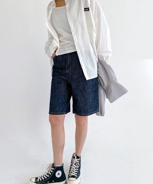 muahmuah（ムーアムーア）の「A'GEM/9 × .kom『muah muah/ムーアムーア』MUAH DENIM WIDE HALF PANTS/ ワイドデニム ハーフパンツ（デニムパンツ・レディース・ブラック/ブルー・S/M）」の15枚目の写真