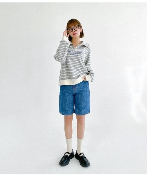 muahmuah（ムーアムーア）の「A'GEM/9 × .kom『muah muah/ムーアムーア』MUAH DENIM WIDE HALF PANTS/ ワイドデニム ハーフパンツ（デニムパンツ・レディース・ブラック/ブルー・S/M）」の13枚目の写真
