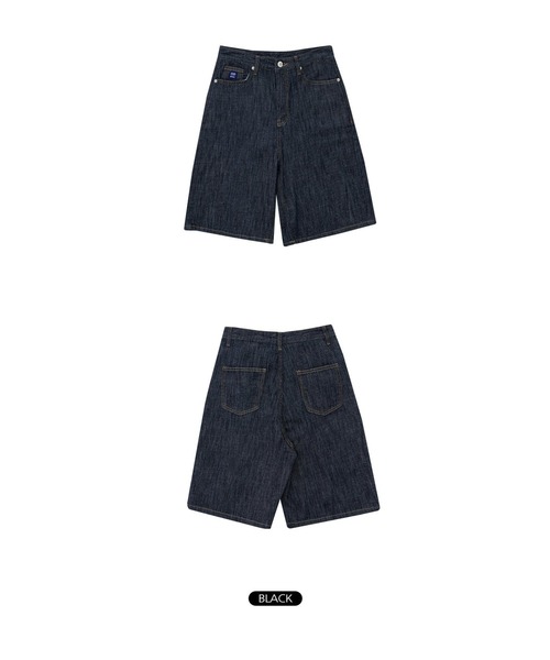 muahmuah（ムーアムーア）の「A'GEM/9 × .kom『muah muah/ムーアムーア』MUAH DENIM WIDE HALF PANTS/ ワイドデニム ハーフパンツ（デニムパンツ・レディース・ブラック/ブルー・S/M）」の8枚目の写真