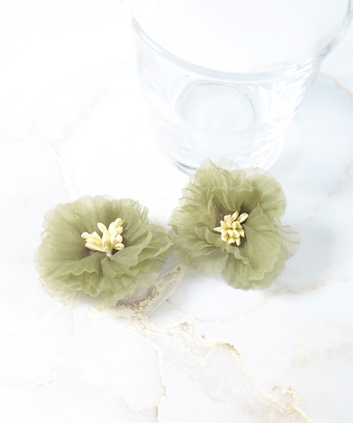 Crisp（クリスプ）の「シフォンフラワーイヤリング（イヤリング・レディース・グリーン・FREE）」の6枚目の写真