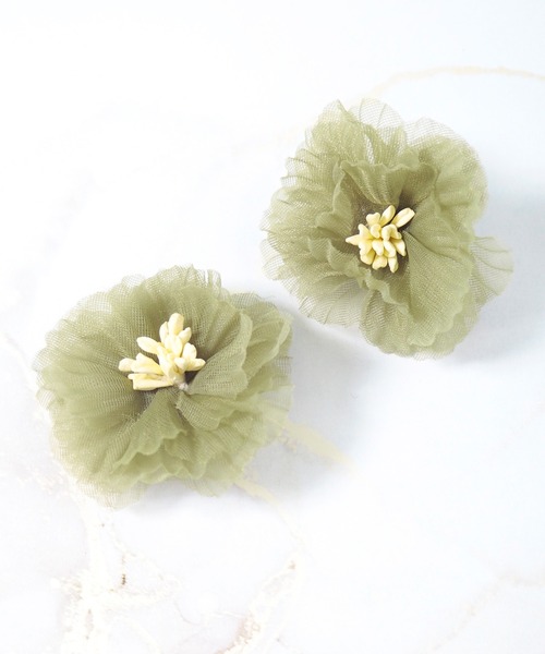 Crisp（クリスプ）の「シフォンフラワーイヤリング（イヤリング・レディース・グリーン・FREE）」の7枚目の写真