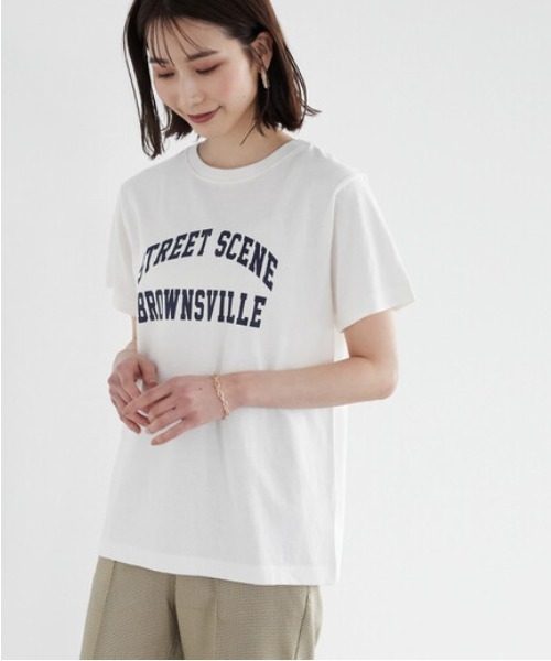 Green Parks(グリーンパークス)の「二段カレッジロゴTシャツ(Tシャツ/カットソー)」|オフホワイト