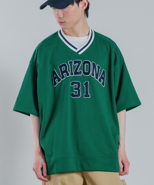 improves(インプローブス)の「スウェット ロゴワッペン オーバーサイズ Vネック Tシャツ(Tシャツ/カットソー・メンズ・アッシュ/グリーン/ダークブルー・MEDIUM/LARGE)」の1枚目の写真