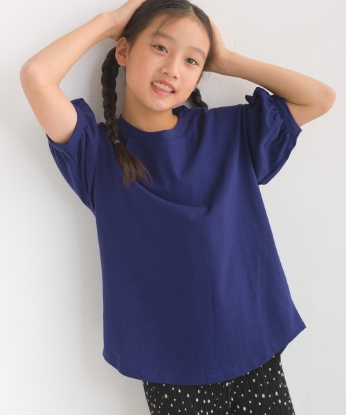 OMNES(オムネス)の「キッズ撥水加工タックボリューム袖半袖Tシャツ(Tシャツ/カットソー・キッズ・ホワイト/ネイビー/ピンク・100/110/120/130/140)」の1枚目の写真