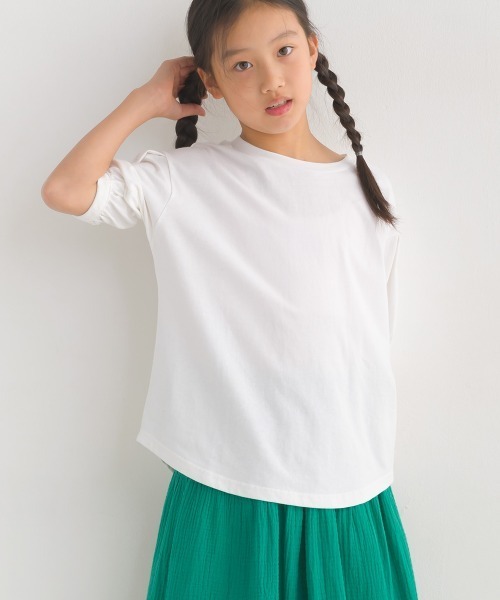 OMNES(オムネス)の「キッズ撥水加工タックボリューム袖半袖Tシャツ(Tシャツ/カットソー・キッズ・ホワイト/ネイビー/ピンク・100/110/120/130/140)」の5枚目の写真