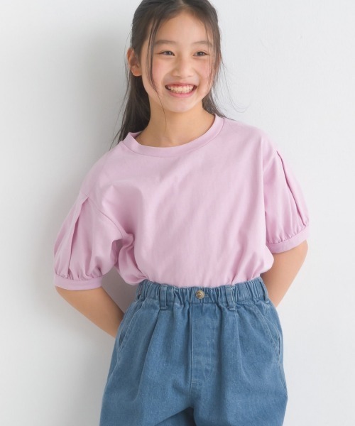 OMNES(オムネス)の「キッズ撥水加工タックボリューム袖半袖Tシャツ(Tシャツ/カットソー・キッズ・ホワイト/ネイビー/ピンク・100/110/120/130/140)」の12枚目の写真