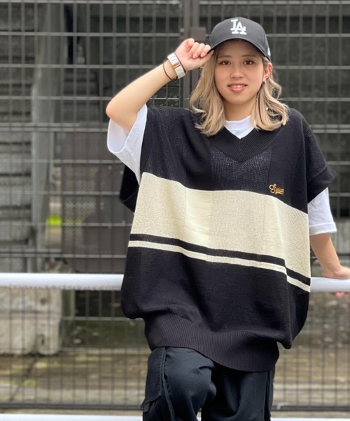 JACKROSE（ジャックローズ）の「SKOOKUM 透かし網ボーダーニットベスト（ベスト・メンズ・ホワイト/ブラック/グリーン・FREE）」の3枚目の写真