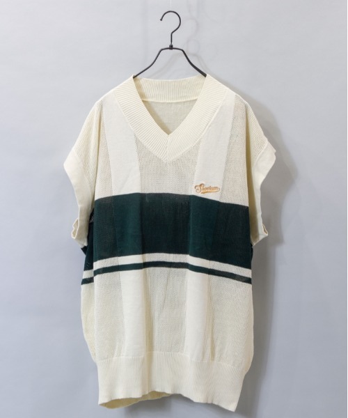 JACKROSE（ジャックローズ）の「SKOOKUM 透かし網ボーダーニットベスト（ベスト・メンズ・ホワイト/ブラック/グリーン・FREE）」の9枚目の写真