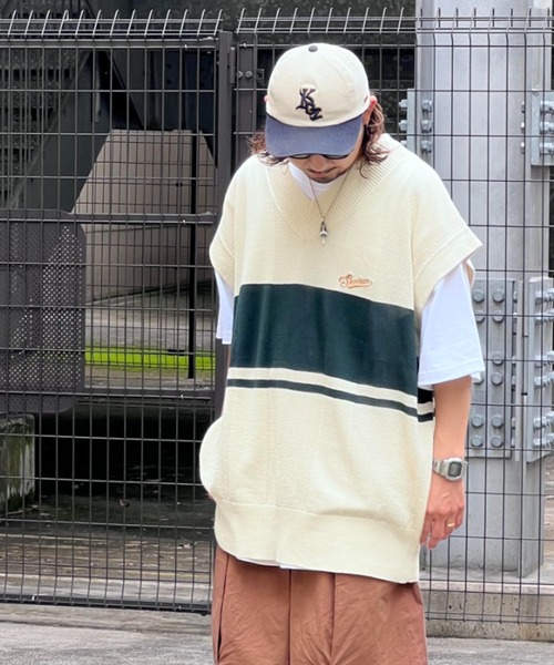 JACKROSE（ジャックローズ）の「SKOOKUM 透かし網ボーダーニットベスト（ベスト・メンズ・ホワイト/ブラック/グリーン・FREE）」の4枚目の写真