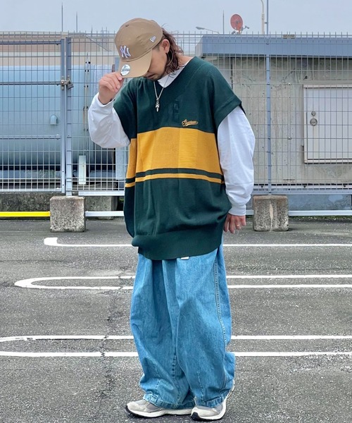 JACKROSE（ジャックローズ）の「SKOOKUM 透かし網ボーダーニットベスト（ベスト・メンズ・ホワイト/ブラック/グリーン・FREE）」の8枚目の写真