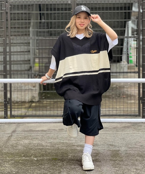 JACKROSE（ジャックローズ）の「SKOOKUM 透かし網ボーダーニットベスト（ベスト・メンズ・ホワイト/ブラック/グリーン・FREE）」の5枚目の写真