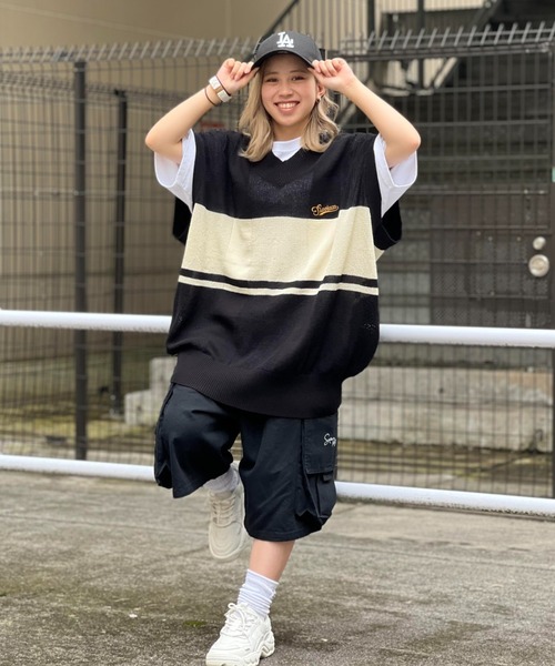 JACKROSE（ジャックローズ）の「SKOOKUM 透かし網ボーダーニットベスト（ベスト・メンズ・ホワイト/ブラック/グリーン・FREE）」の6枚目の写真