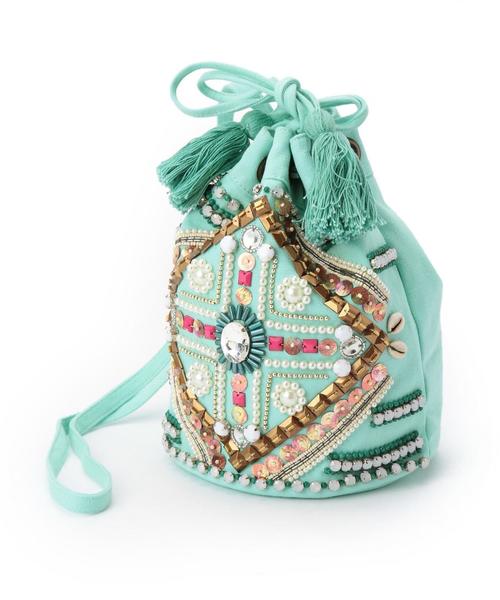 Another Edition（アナザーエディション）の「ビーズ巾着バッグ/AEBC BEADS ｷﾝﾁｬｸ（ショルダーバッグ・レディース・オフホワイト/ライム・ﾌﾘ-）」の13枚目の写真