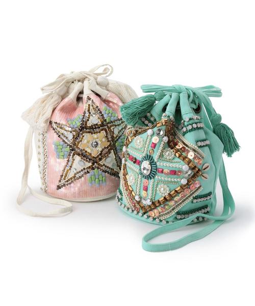 Another Edition（アナザーエディション）の「ビーズ巾着バッグ/AEBC BEADS ｷﾝﾁｬｸ（ショルダーバッグ・レディース・オフホワイト/ライム・ﾌﾘ-）」の8枚目の写真