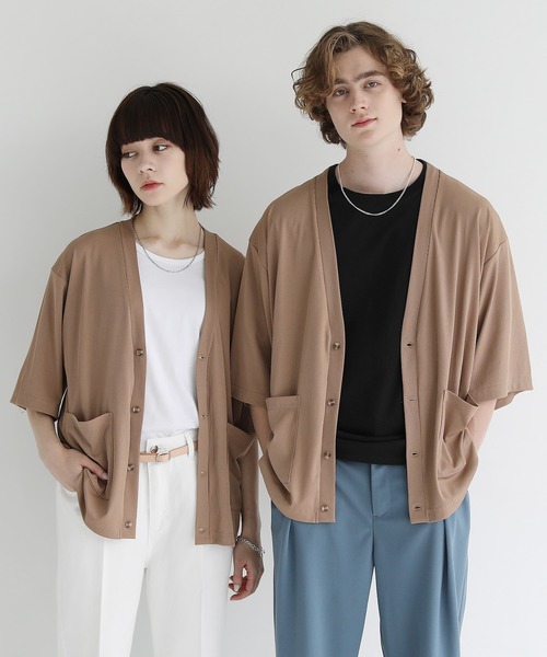 ETELIO(エテリオ)の「ルーズシルエット5分袖サマーカーディガン(カーディガン/ボレロ・メンズ・ベージュ/ブルー/ブルーグリーン/チャコール・S/M/L)」の2枚目の写真