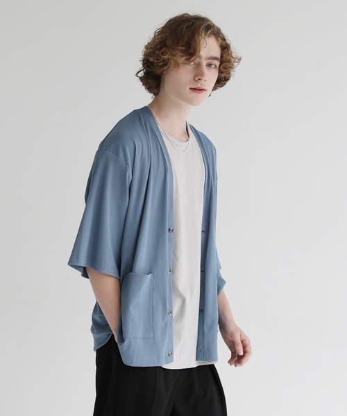 ETELIO(エテリオ)の「ルーズシルエット5分袖サマーカーディガン(カーディガン/ボレロ・メンズ・ベージュ/ブルー/ブルーグリーン/チャコール・S/M/L)」の3枚目の写真