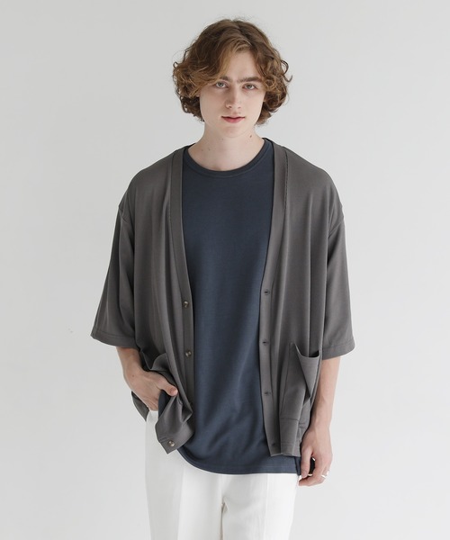 ETELIO(エテリオ)の「ルーズシルエット5分袖サマーカーディガン(カーディガン/ボレロ・メンズ・ベージュ/ブルー/ブルーグリーン/チャコール・S/M/L)」の1枚目の写真