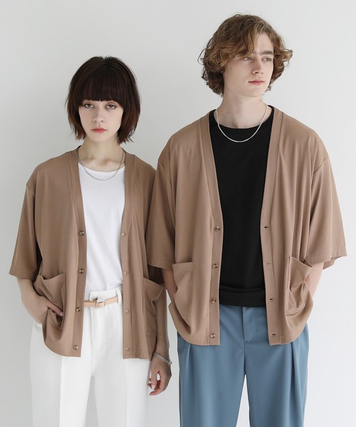 ETELIO(エテリオ)の「ルーズシルエット5分袖サマーカーディガン(カーディガン/ボレロ・メンズ・ベージュ/ブルー/ブルーグリーン/チャコール・S/M/L)」の7枚目の写真