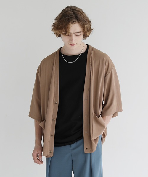 ETELIO(エテリオ)の「ルーズシルエット5分袖サマーカーディガン(カーディガン/ボレロ・メンズ・ベージュ/ブルー/ブルーグリーン/チャコール・S/M/L)」の12枚目の写真
