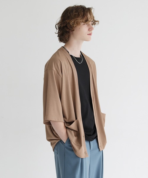 ETELIO(エテリオ)の「ルーズシルエット5分袖サマーカーディガン(カーディガン/ボレロ・メンズ・ベージュ/ブルー/ブルーグリーン/チャコール・S/M/L)」の6枚目の写真