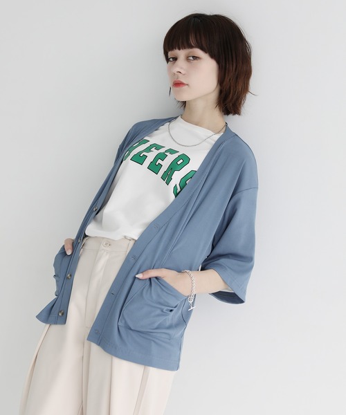 ETELIO(エテリオ)の「ルーズシルエット5分袖サマーカーディガン(カーディガン/ボレロ・メンズ・ベージュ/ブルー/ブルーグリーン/チャコール・S/M/L)」の8枚目の写真