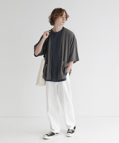 ETELIO(エテリオ)の「ルーズシルエット5分袖サマーカーディガン(カーディガン/ボレロ・メンズ・ベージュ/ブルー/ブルーグリーン/チャコール・S/M/L)」の5枚目の写真