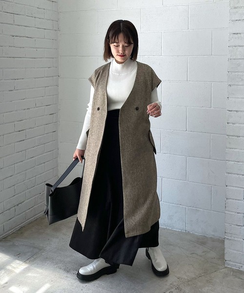 PAGEBOY（ページボーイ）の「ツイードロングジレ（その他アウター・レディース・ブラック/ブラウン・FREE）」の4枚目の写真