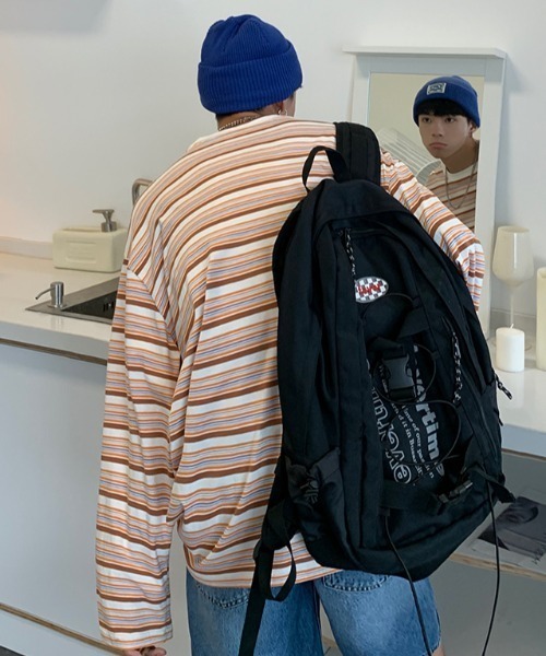 MGV(エムジーヴィー)の「マルチボーダーワンポイントタグロンT(Tシャツ/カットソー・メンズ・ブルー/オレンジ・X-LARGE/LARGE/MEDIUM)」の3枚目の写真