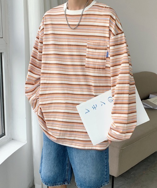 MGV(エムジーヴィー)の「マルチボーダーワンポイントタグロンT(Tシャツ/カットソー・メンズ・ブルー/オレンジ・X-LARGE/LARGE/MEDIUM)」の6枚目の写真