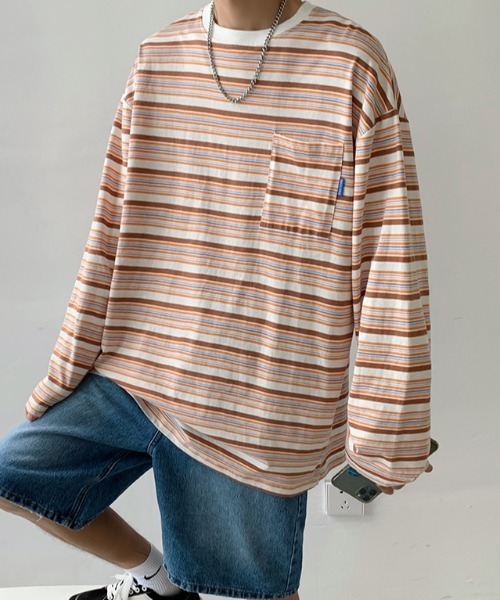 MGV(エムジーヴィー)の「マルチボーダーワンポイントタグロンT(Tシャツ/カットソー・メンズ・ブルー/オレンジ・X-LARGE/LARGE/MEDIUM)」の7枚目の写真