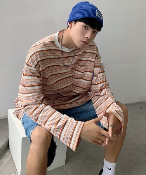 MGV(エムジーヴィー)の「マルチボーダーワンポイントタグロンT(Tシャツ/カットソー・メンズ・ブルー/オレンジ・X-LARGE/LARGE/MEDIUM)」の8枚目の写真