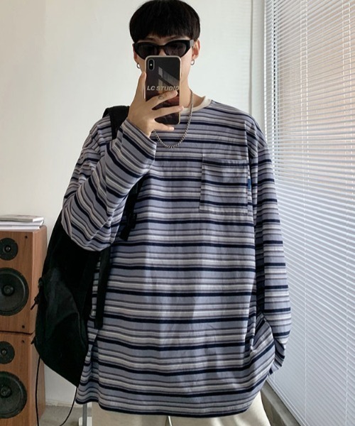 MGV(エムジーヴィー)の「マルチボーダーワンポイントタグロンT(Tシャツ/カットソー・メンズ・ブルー/オレンジ・X-LARGE/LARGE/MEDIUM)」の11枚目の写真