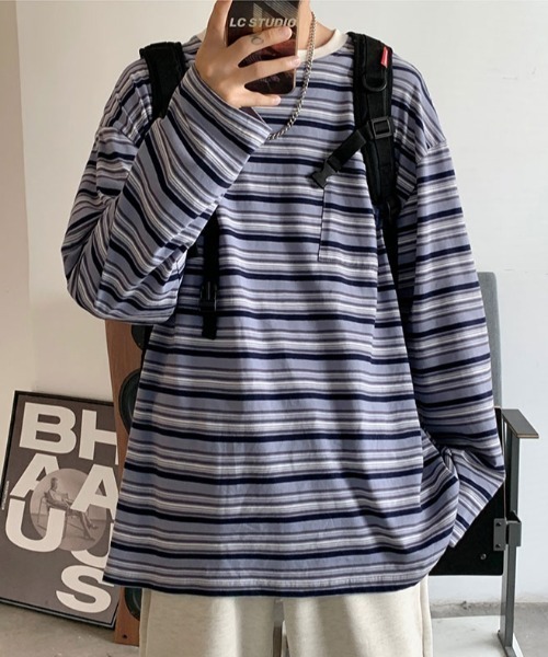 MGV(エムジーヴィー)の「マルチボーダーワンポイントタグロンT(Tシャツ/カットソー・メンズ・ブルー/オレンジ・X-LARGE/LARGE/MEDIUM)」の12枚目の写真