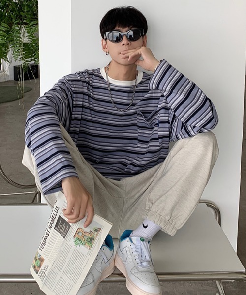 MGV(エムジーヴィー)の「マルチボーダーワンポイントタグロンT(Tシャツ/カットソー・メンズ・ブルー/オレンジ・X-LARGE/LARGE/MEDIUM)」の15枚目の写真