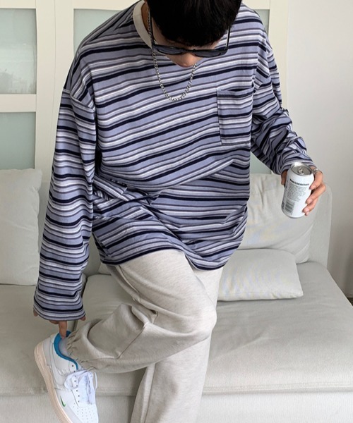 MGV(エムジーヴィー)の「マルチボーダーワンポイントタグロンT(Tシャツ/カットソー・メンズ・ブルー/オレンジ・X-LARGE/LARGE/MEDIUM)」の16枚目の写真