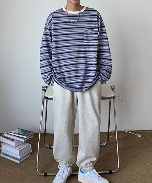 MGV(エムジーヴィー)の「マルチボーダーワンポイントタグロンT(Tシャツ/カットソー・メンズ・ブルー/オレンジ・X-LARGE/LARGE/MEDIUM)」の17枚目の写真